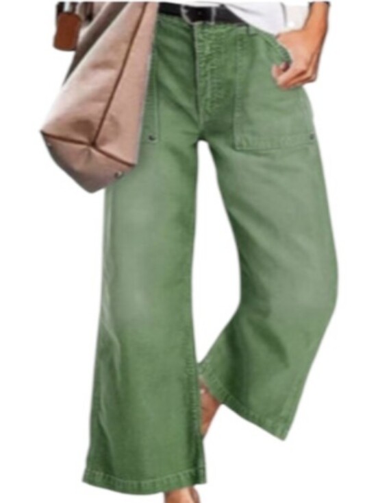 Flamingals Pants - Flamingals High-Rise Wide-Leg Green Utility Cropped Jeans-NWT